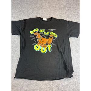 VINTAGE Y2K Scooby Doo Shirt Mens XL Black Graphic Who Let The Dog Out Hot Tees